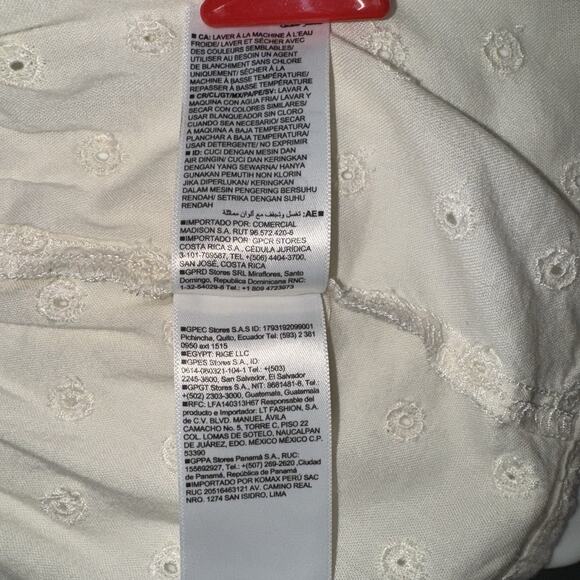 Ivory Eyelet Cotton Off Shoulder Puff Sleeve Babydoll Ruched Peasant Tunic Boho - Picture 7 of 9